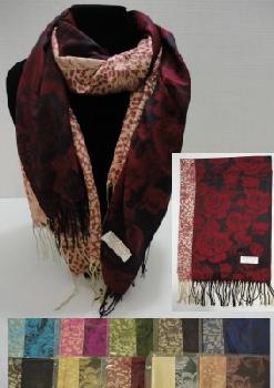 Pashmina with Fringe-Large Roses & Cheetah Print